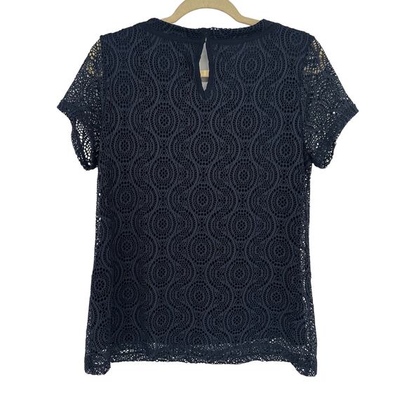 Banana Republic Blue Lace Blouse Short Sleeved Crew Neck Cocktail Formal Party L - Picture 2 of 7